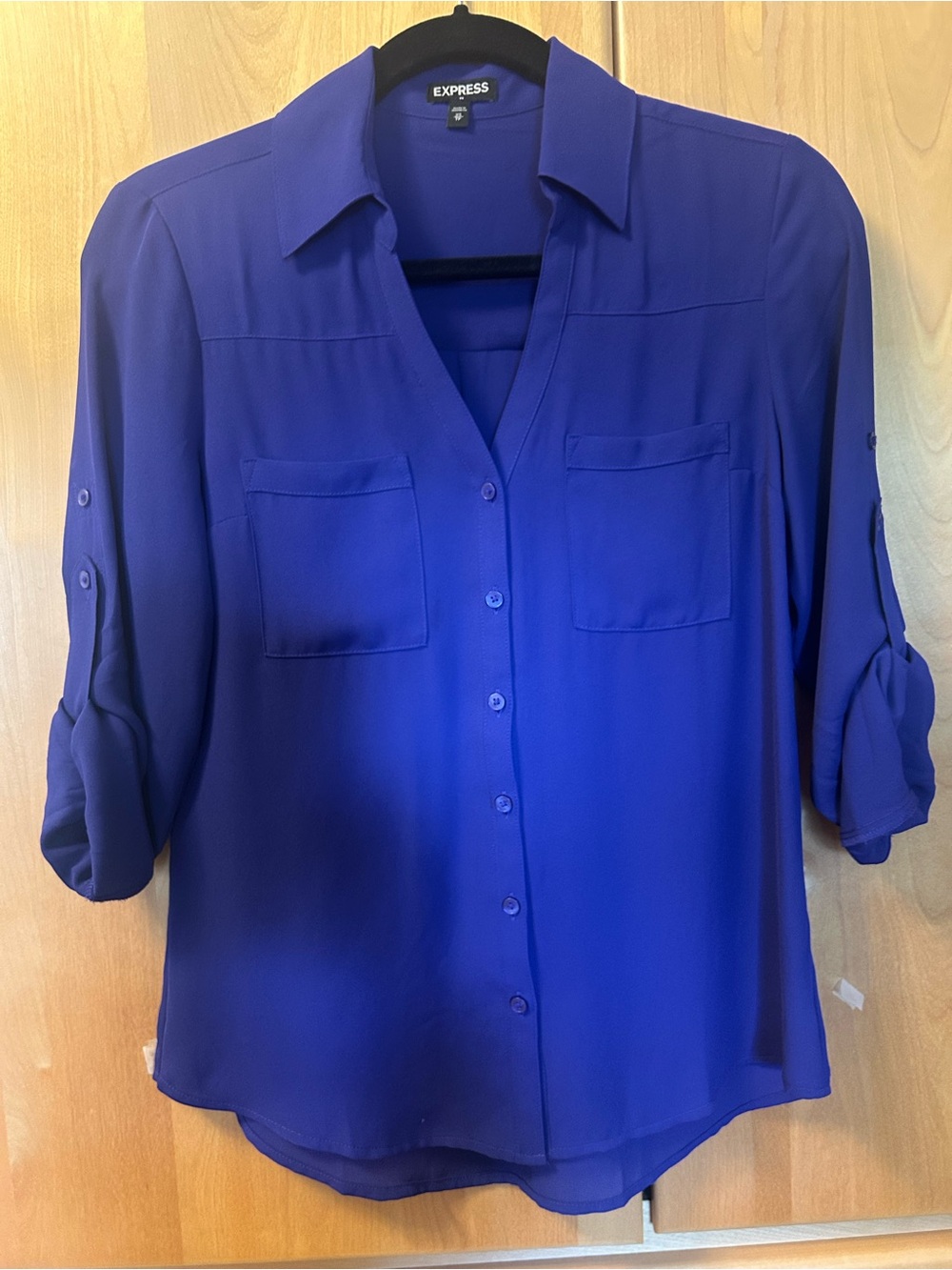 Express Women's Royal Purple Chiffon Button-Front Blouse